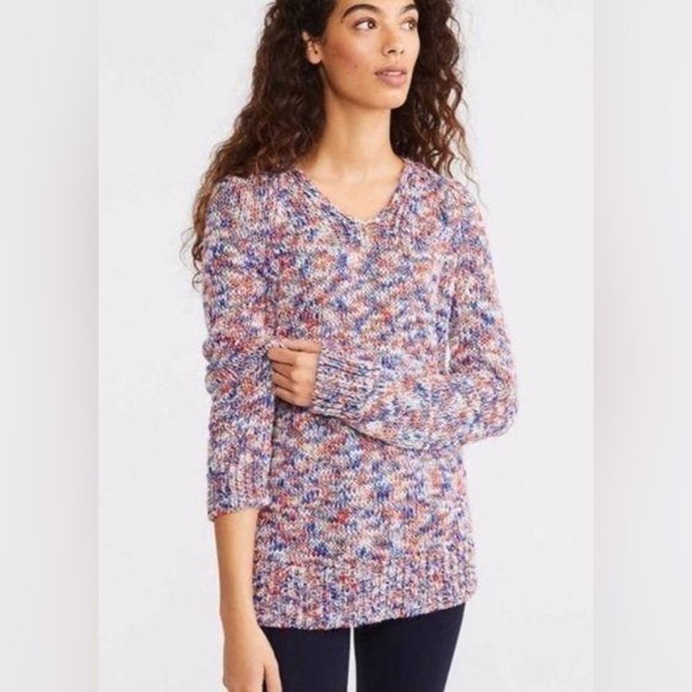 Lou & Grey For Loft  Colorful  Marled V-Neck Sweater Size Medium NWT